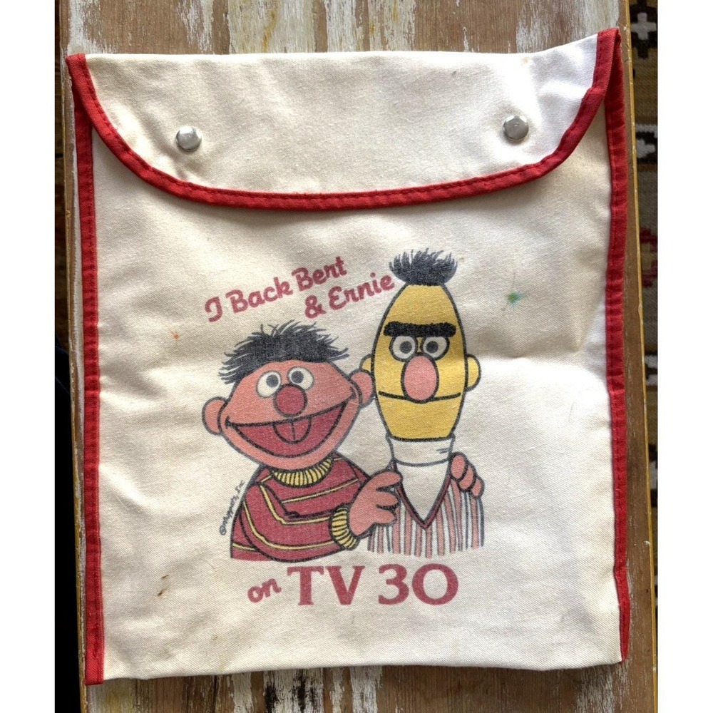 Vintage canvas backpack Sesame St I Back Bert & Ernie TV 30 PBS giveaway 1970s